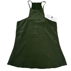ANNIE GRIFFIN Olive Green Satin Flowy Lined Halter Top Size Small NWT